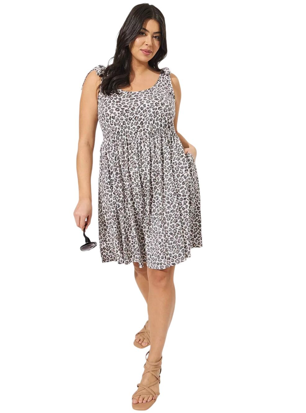Torrid Mini Cotton Slub Tie Shoulder Animal Leopard Print Pockets Dress Size 2X